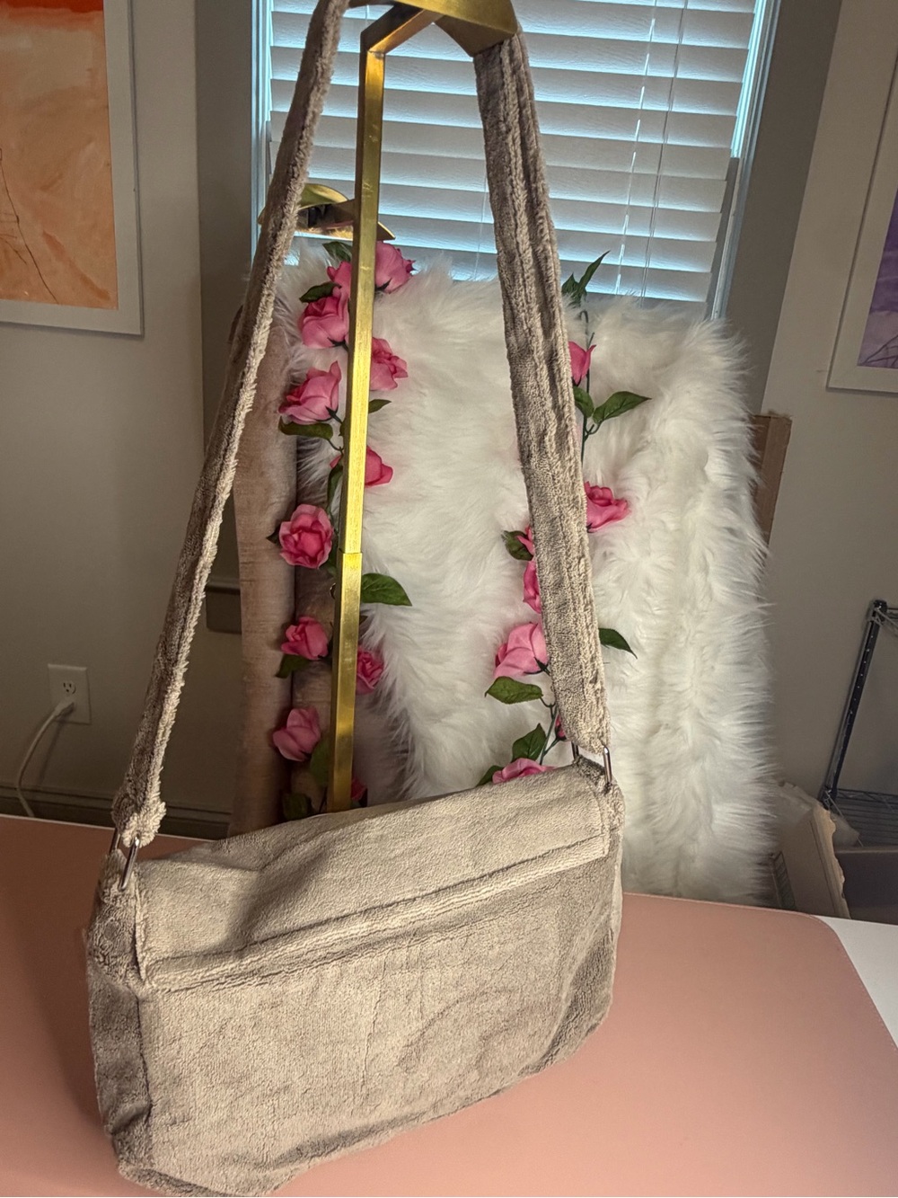 CHANEL Tan Terry Fluffy Cloth Shoulder Bag UNUSED - Picture 5 of 9